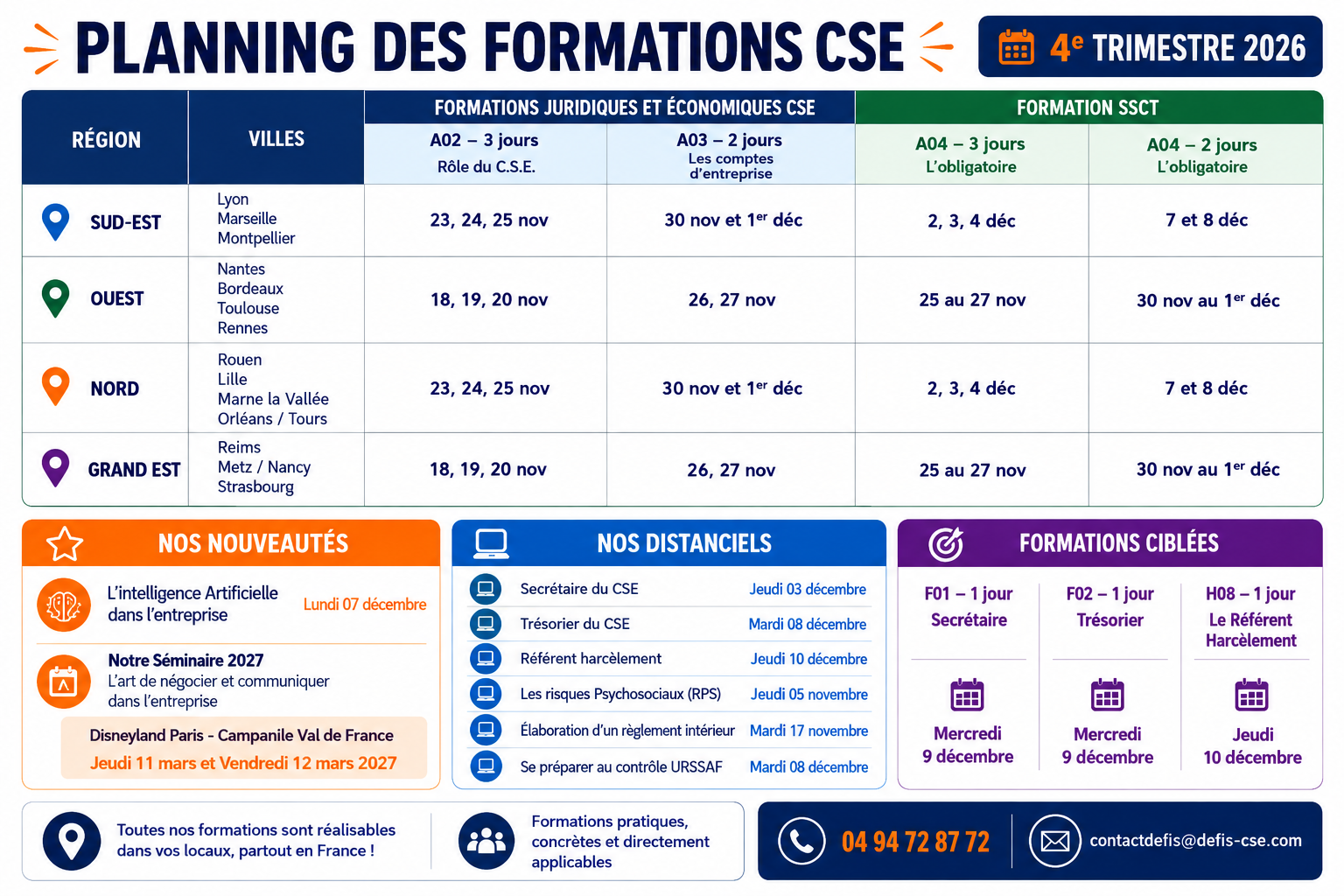 Planning des formations du 4ème trimestre 2026 - DEFIS CSE